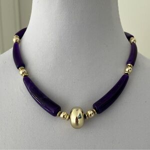 VINTAGE Genuine Lucite Purple Gold Single Strand Long Beads Necklace Hong Kong